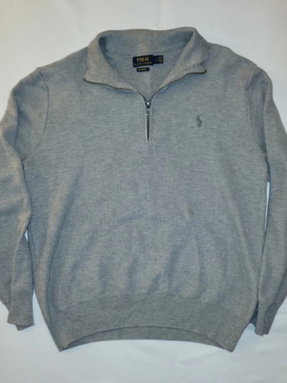 Polo Ralph Lauren Pima Cotton Quarter Zip Sweater Men's Large Gray Pony